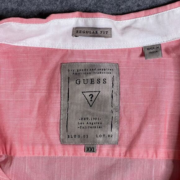 Guess Men's Regular Fit Popover Logan Henley Shirt Pink 100% Cotton Size XXL - Picture 3 of 9